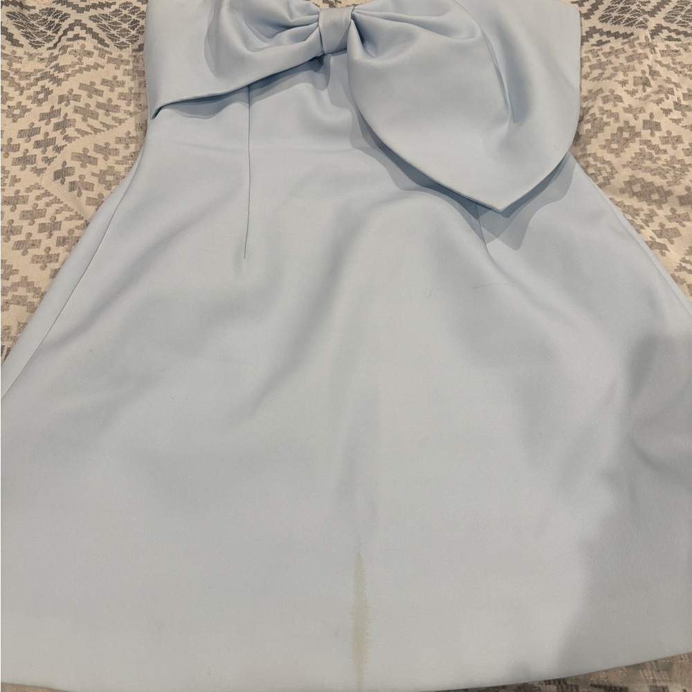 Elegant Light Blue Strapless Dress - Picture 11 of 13